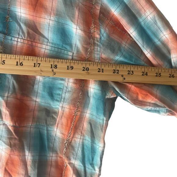 Rough Stock Panhandle Men Large Orange Blue Pearl Snap Western Shirt - Picture 8 of 9
